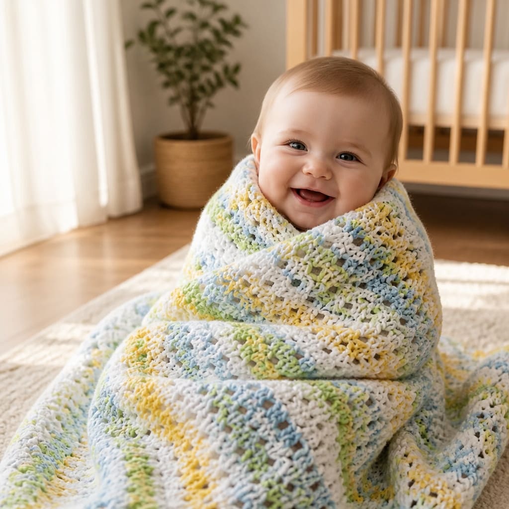 Modèle gratuit de couverture bébé douillette et adorable au crochet