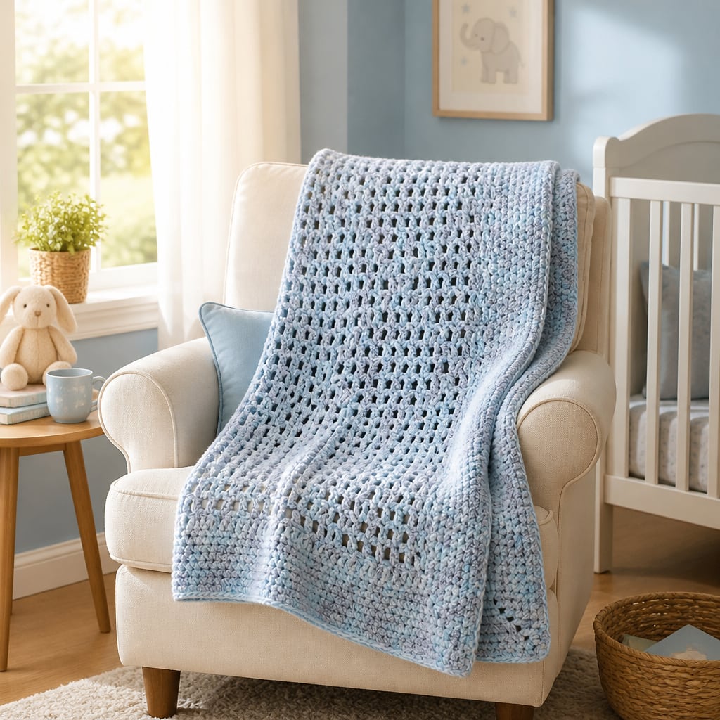 Modèle gratuit de couverture bébé en filet au crochet