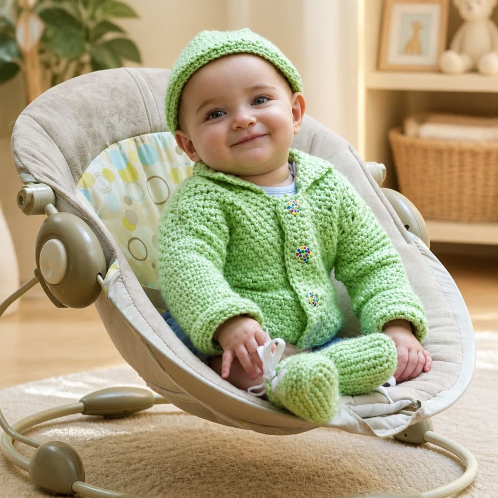 Modèle gratuit d'ensemble pull, bonnet et chaussons pour bébé au crochet