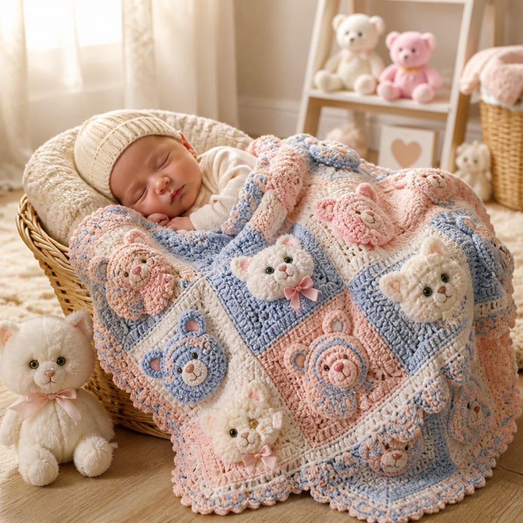 Patron gratuit de couverture chatons et ours au crochet