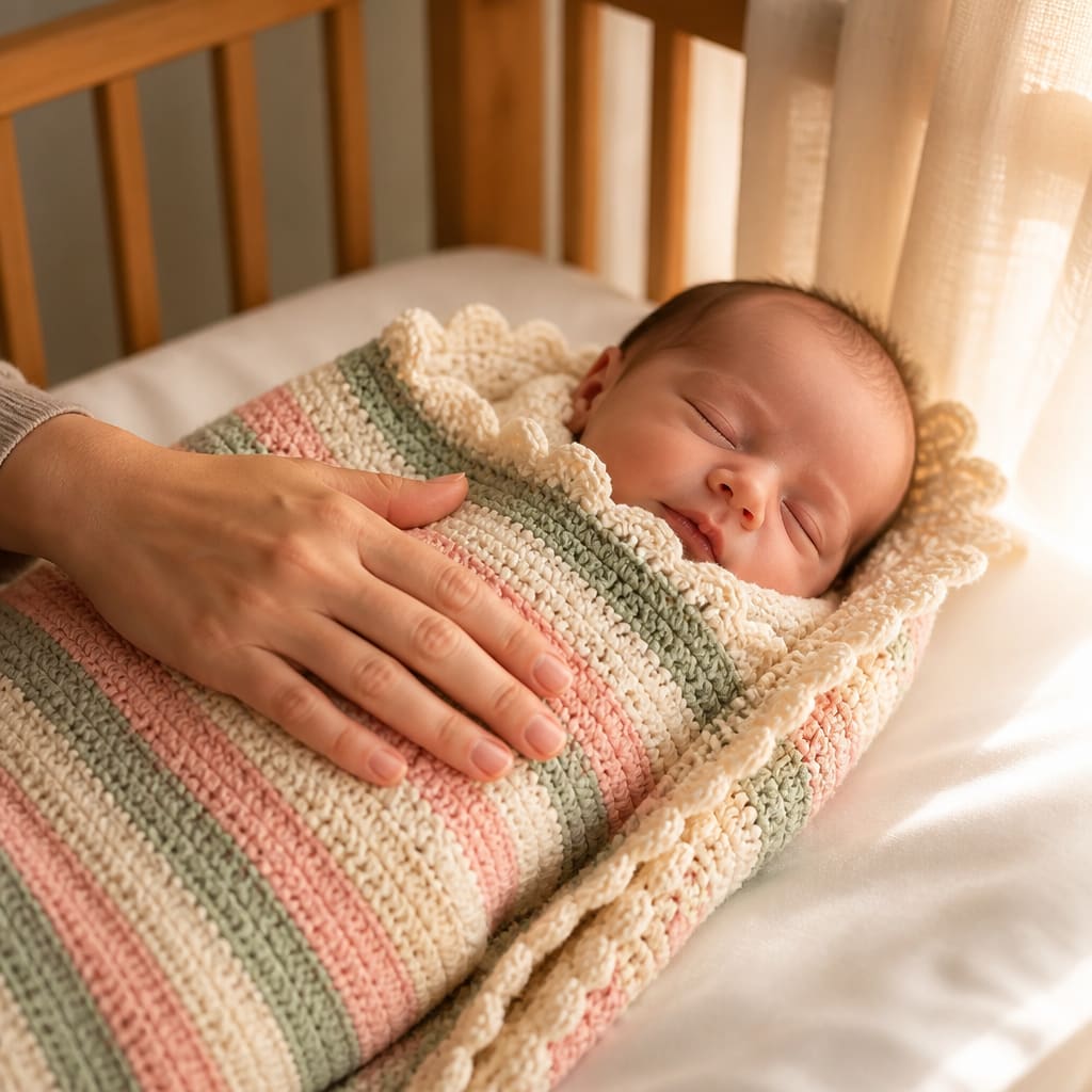 Modèle de Couverture Bébé Rayée au Crochet Gratuit