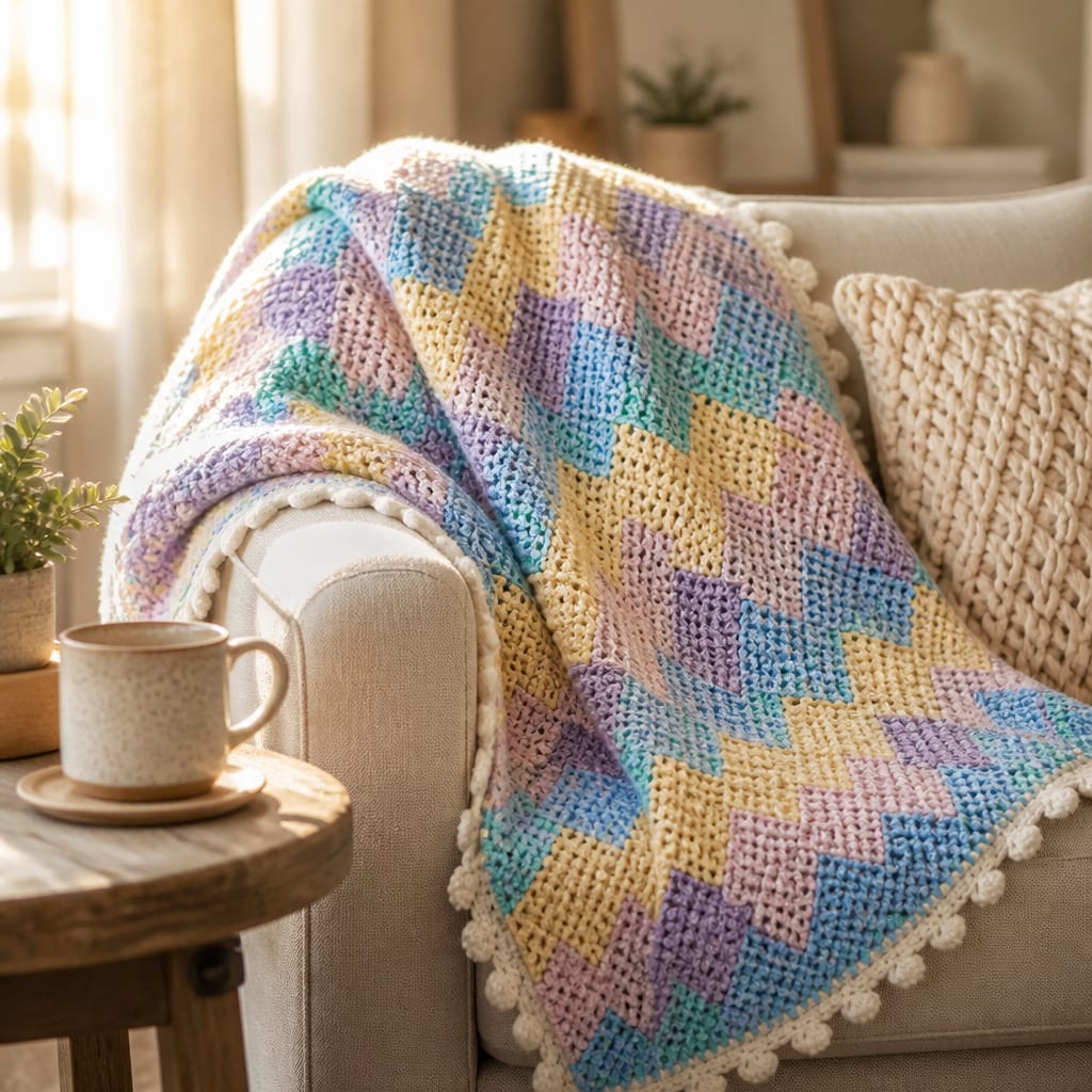 Free Crochet Entrelac Blanket Pattern