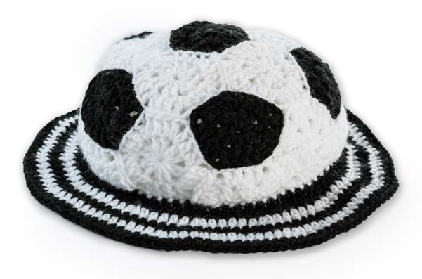 Finished crochet soccer ball hat