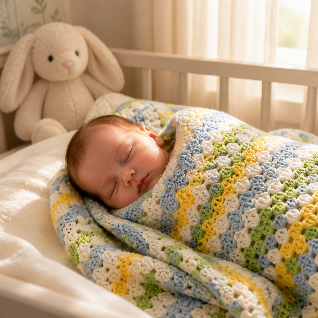 Modèle gratuit de couverture bébé chaleureuse au crochet