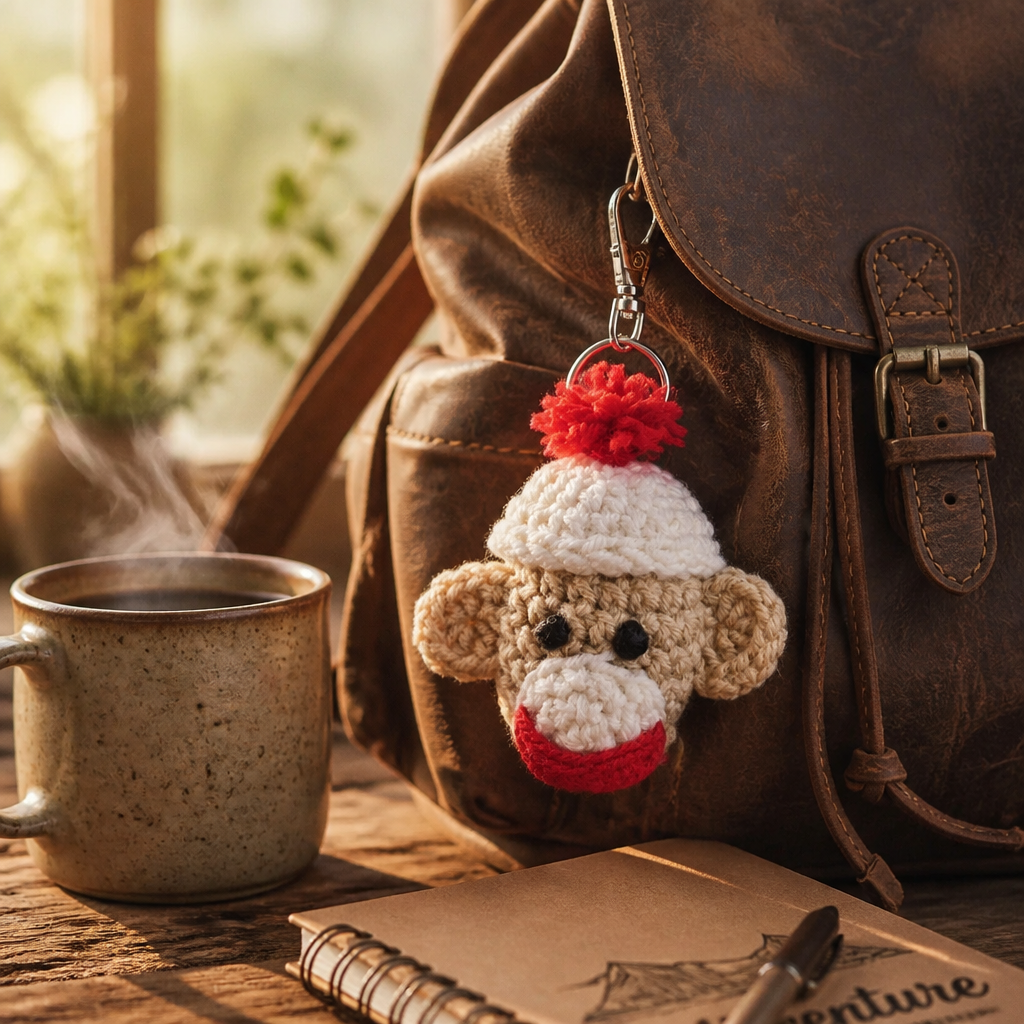 Modèle gratuit de porte-clés singe chaussette au crochet