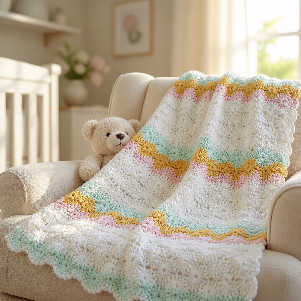 Modèle gratuit de couverture au crochet au point Catherine Wheel