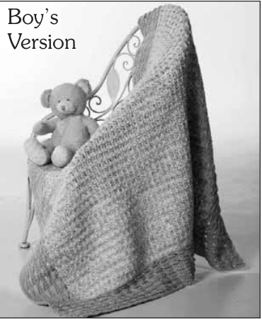 Crochet baby blanket in blue and multicolor