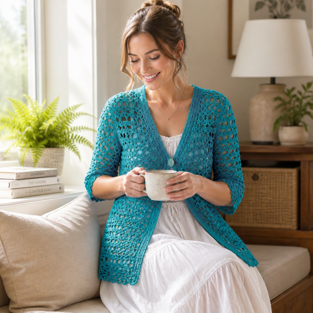 Modèle gratuit de veste coquillage ajourée au crochet pour une élégance