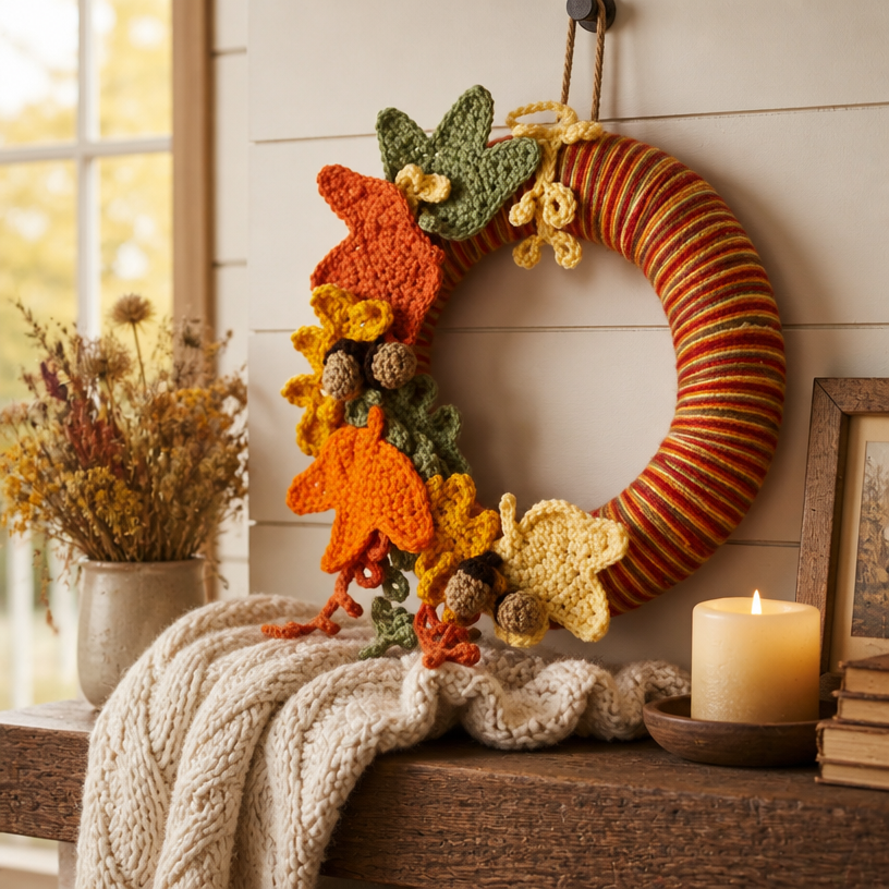 Motif Gratuit de Couronne Automne au Crochet pour Décoration Automnale