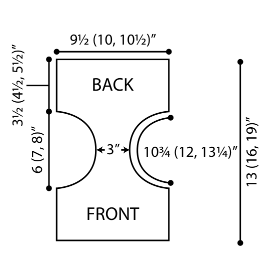 Schematic diagram with measurements for diaper cover front and back