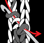 Close-up of flat slip stitch join on right side showing chain detail