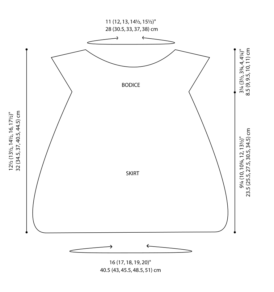 Schematic diagram of the Chevron Chic baby dress with measurements