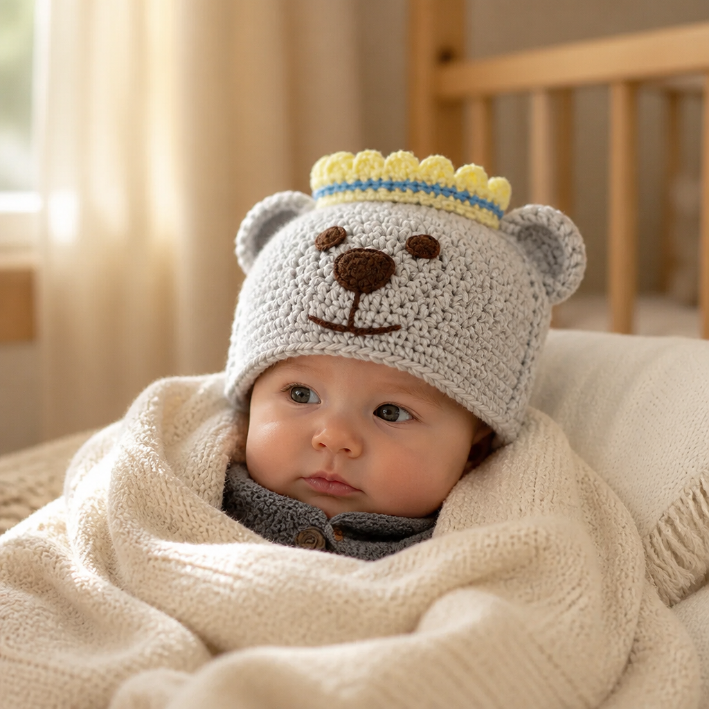 Free Crochet Prince Bear Pillow Hat Pattern