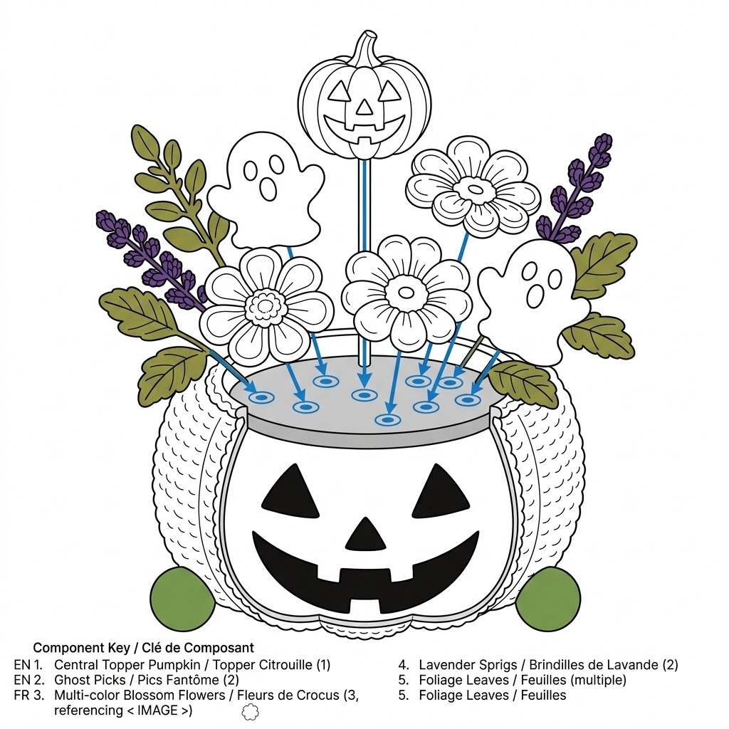 Assembly layout schematic showing component placement within the pumpkin pot