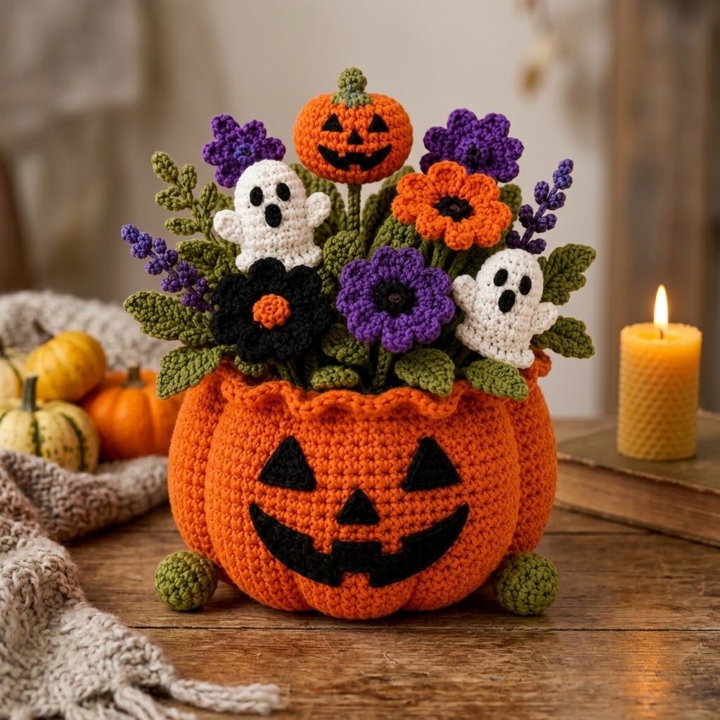 Free Crochet Halloween Pumpkin Pot
