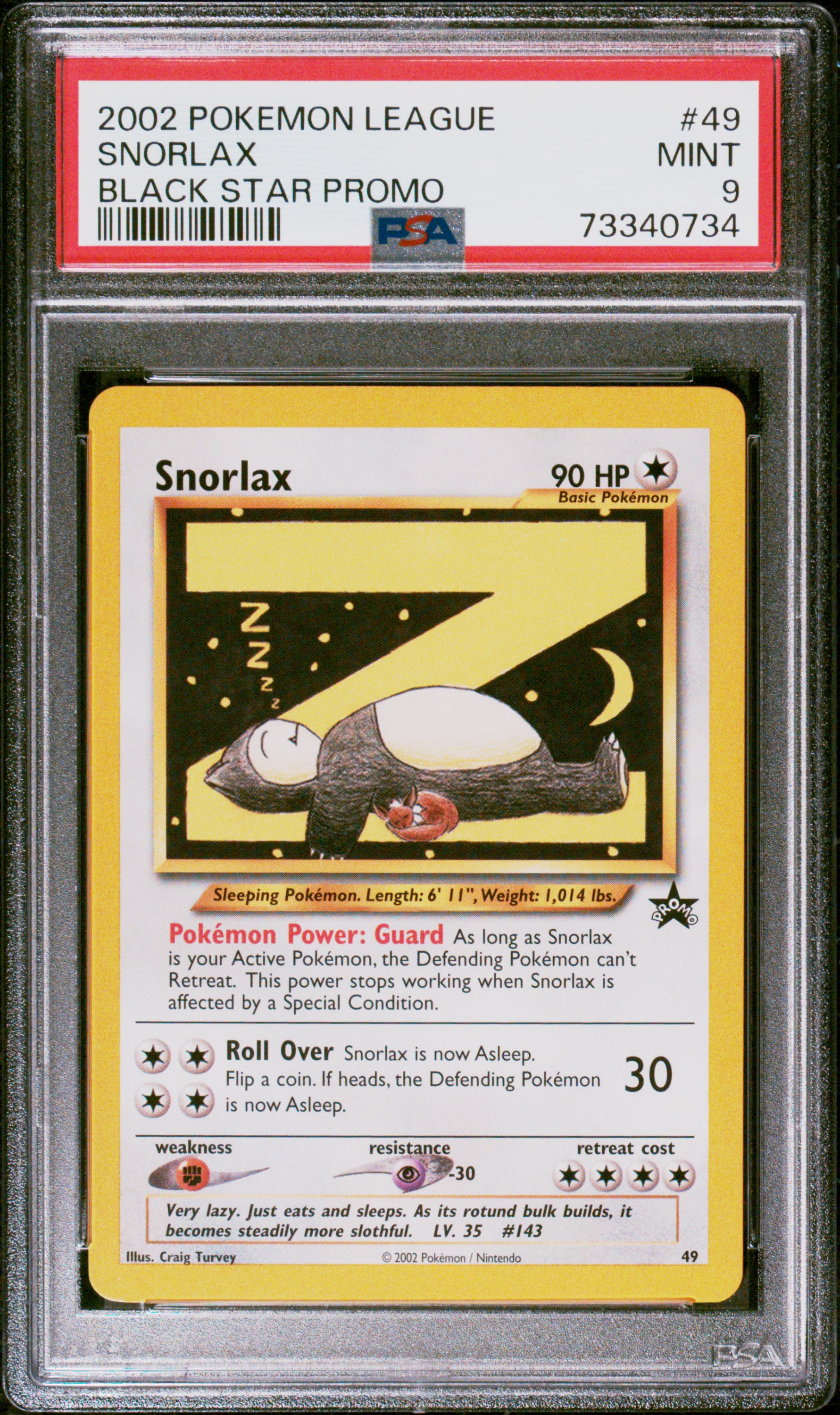Snorlax 2002 Black Star Promo #49 | PSA 9