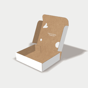 Mockup of a type of box that has dust flaps but without ear locks