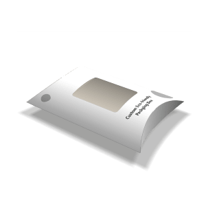  3d mockup of custom pillow box with clear window for product display