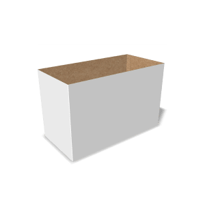 Two-dimensional FEFCO 0200 vector dieline diagram alongside a 3D folded mockup of the custom cardboard box design.