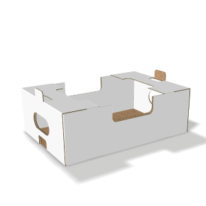 Two-dimensional tray box 27036 vector dieline diagram alongside a 3D folded mockup of the custom cardboard box design.
