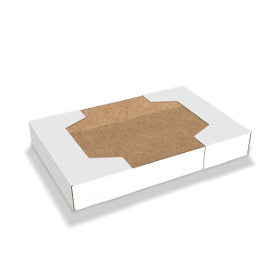 Two-dimensional tray box 27037 vector dieline diagram alongside a 3D folded mockup of the custom cardboard box design.