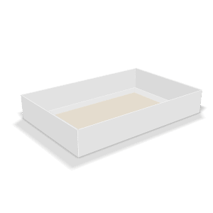 Two-dimensional tray box 27001 vector dieline diagram alongside a 3D folded mockup of the custom cardboard box design.