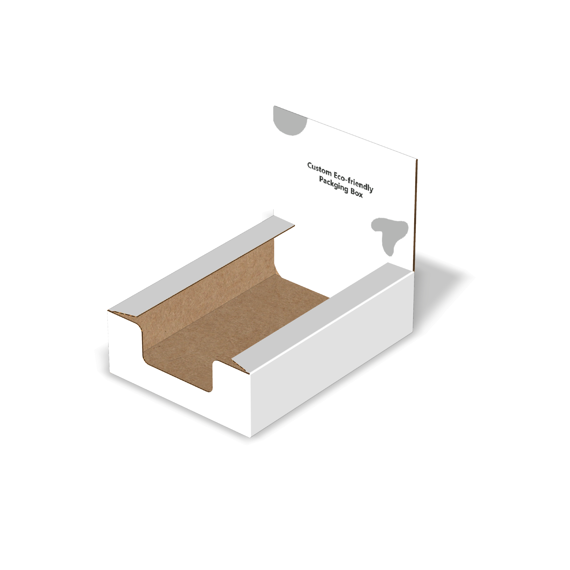 Mockup of custom printed corrugated cardboard display boxes with dust flaps