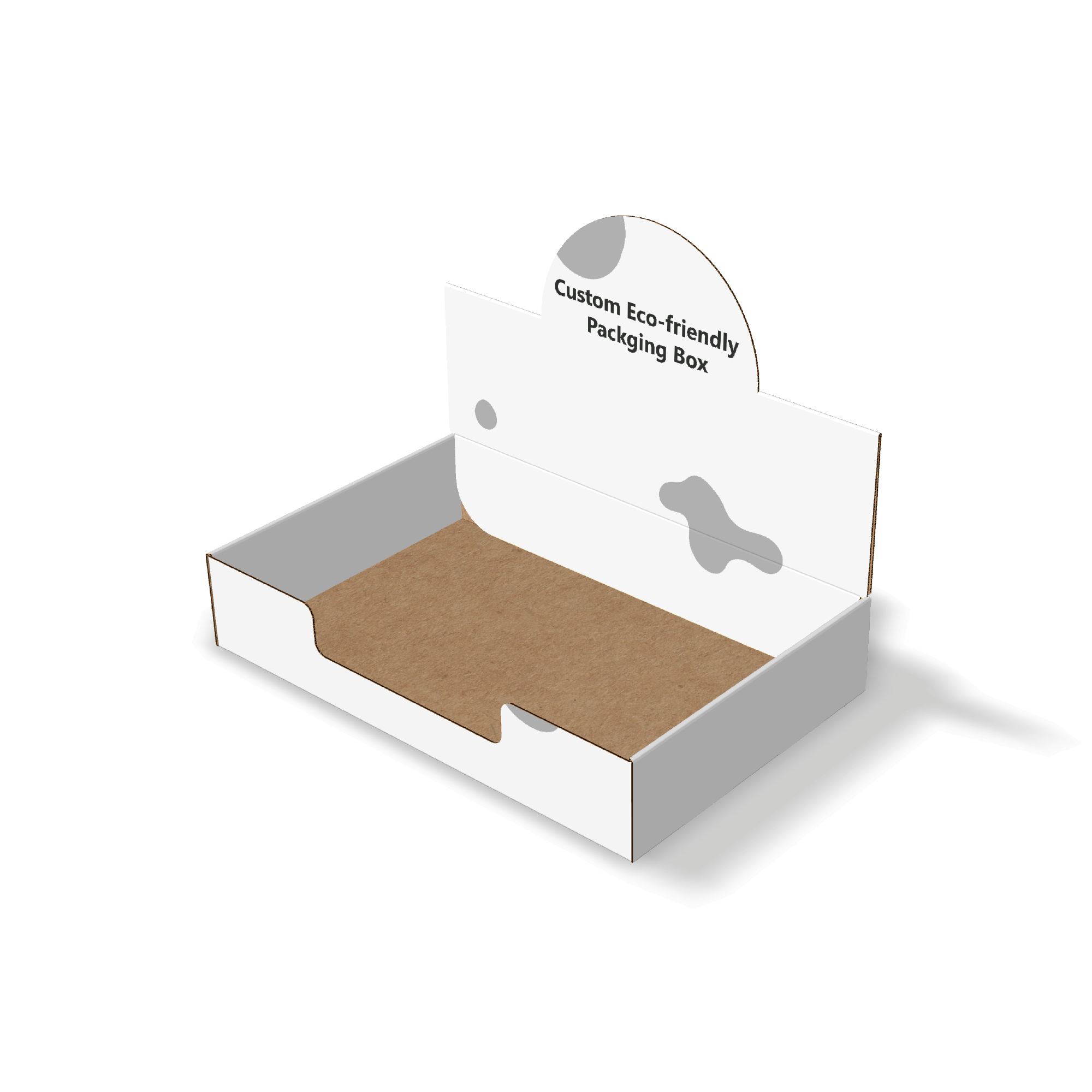 Mockup of custom printed corrugated display boxes with tucks side