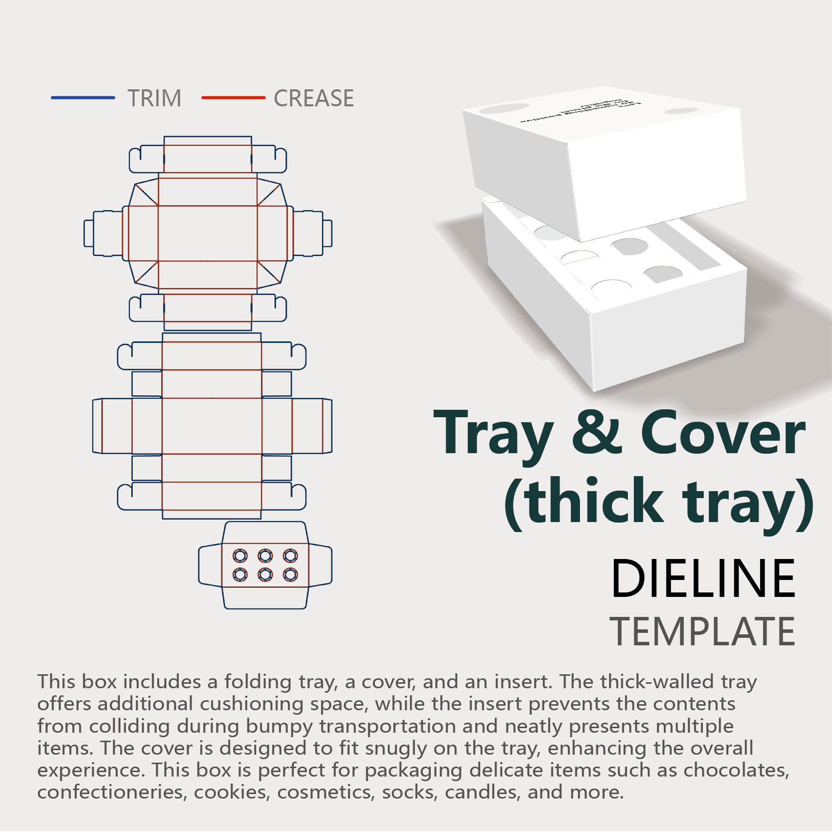 templates instruction of thick wall  tray and cover box with insert