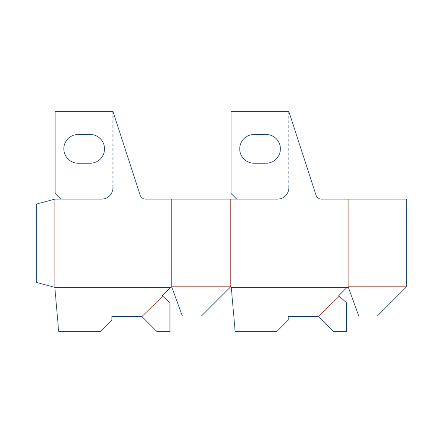 dieline drawing for two-pack bottle carrier