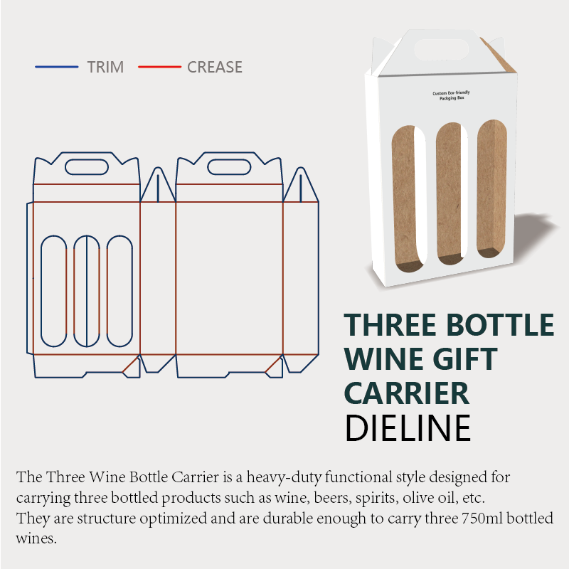  three bottle wine gift carrier box dieline guidelines