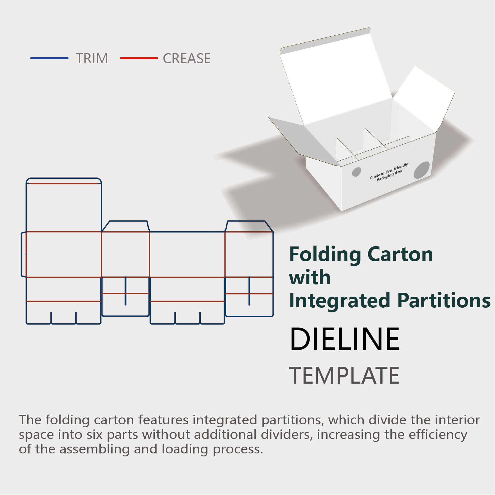  fully customizable folding carton with integrated partitions