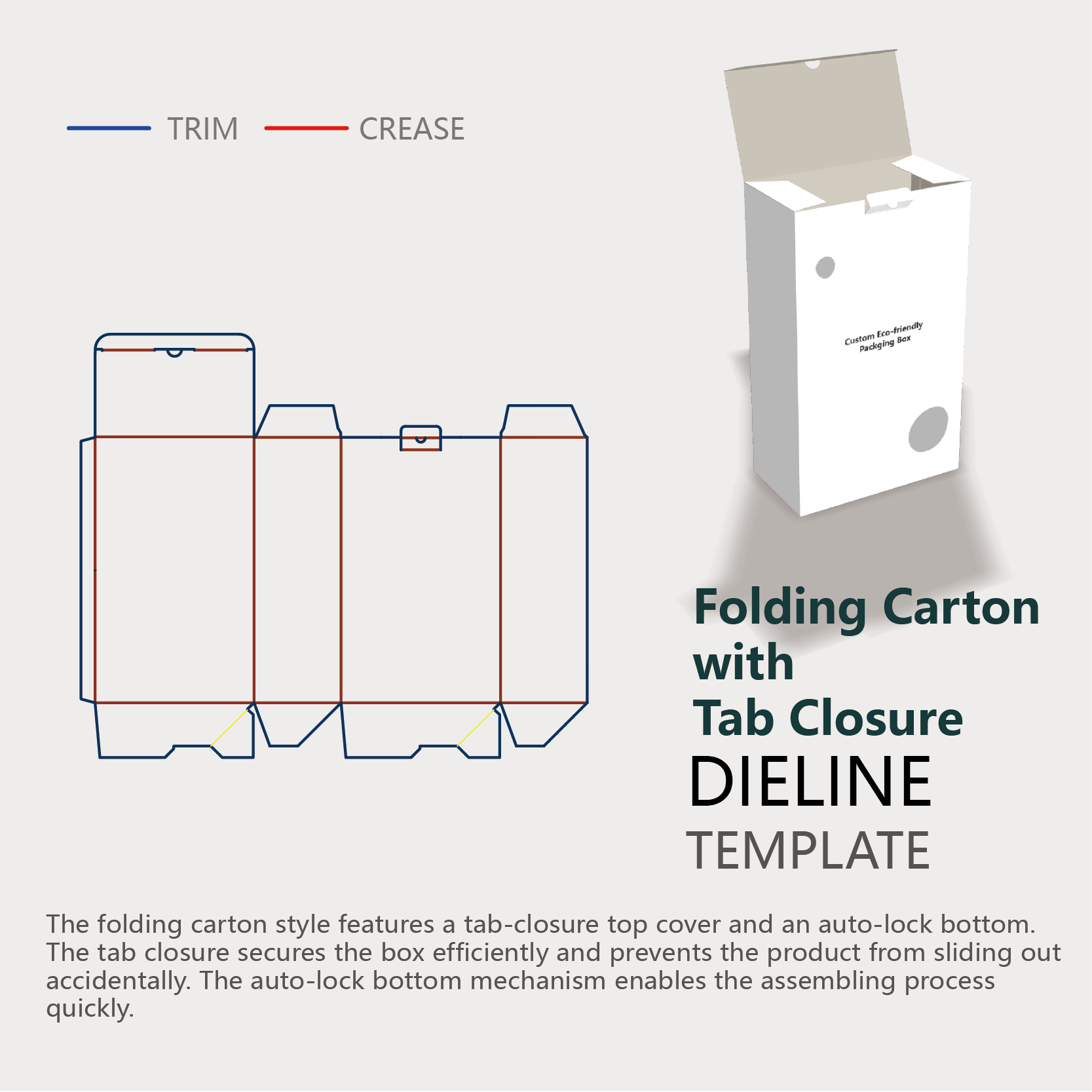  auto lock bottom folding carton with tab closure dieline guideline