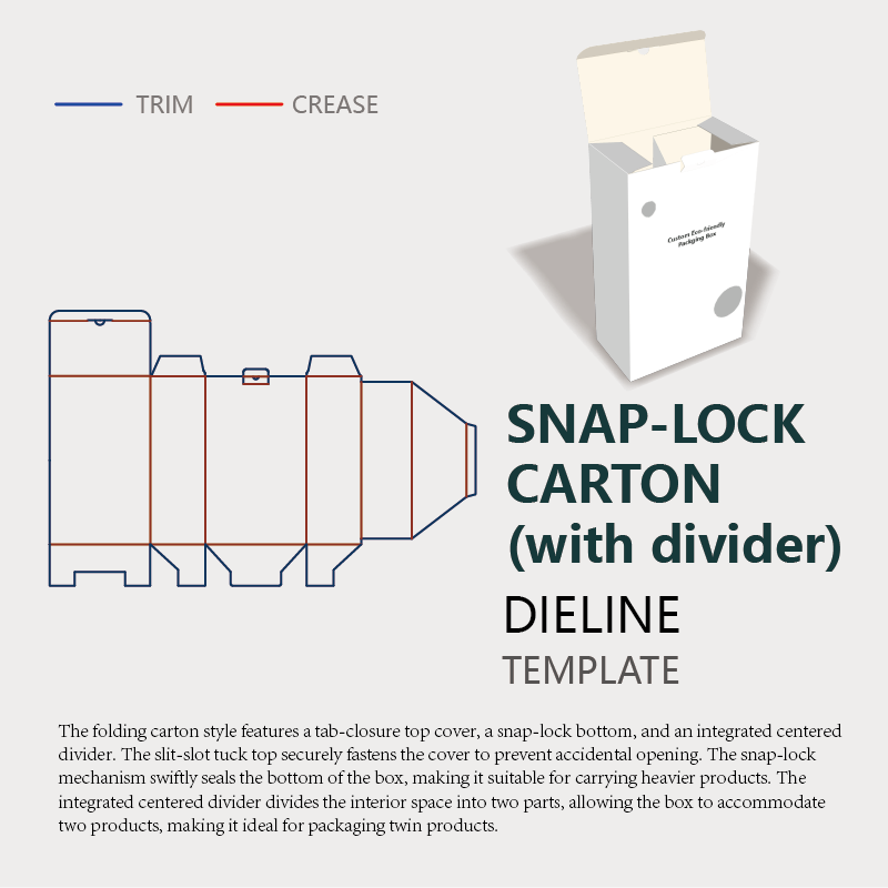  custom snap lock bottom folding carton with centered divider design template guideline