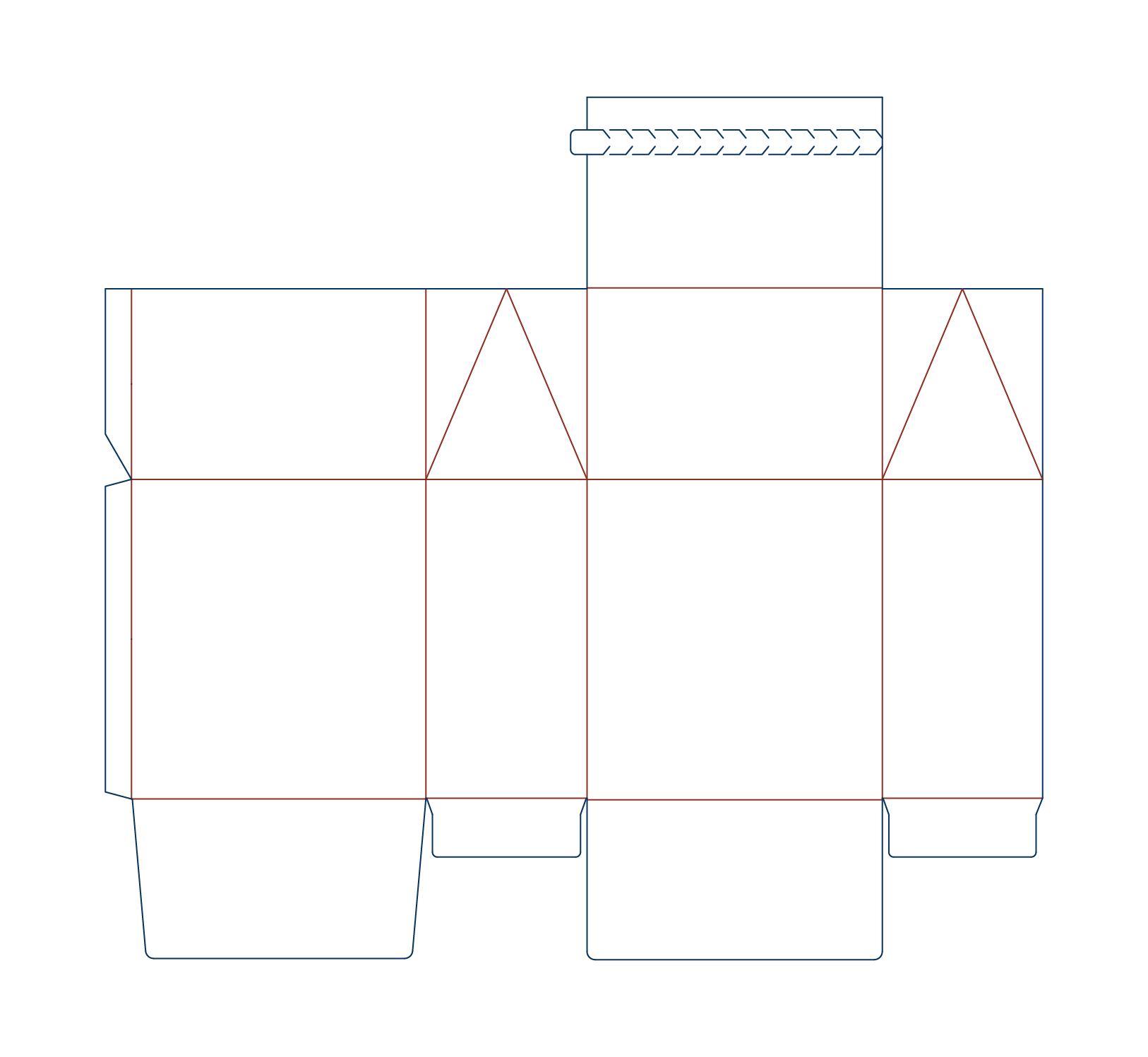  dielines of gusset roof folding carton