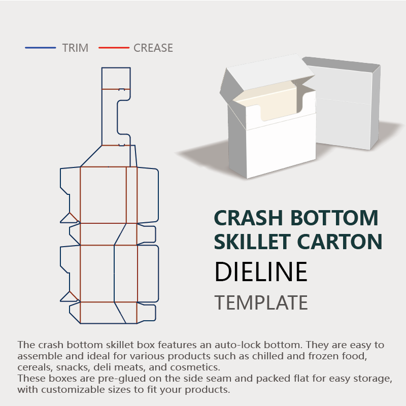  crash bottom skillet box dieline insrtuction