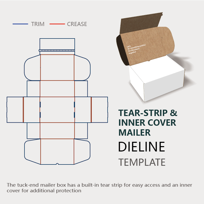  tearable mailer box with inner cover dieline guideline