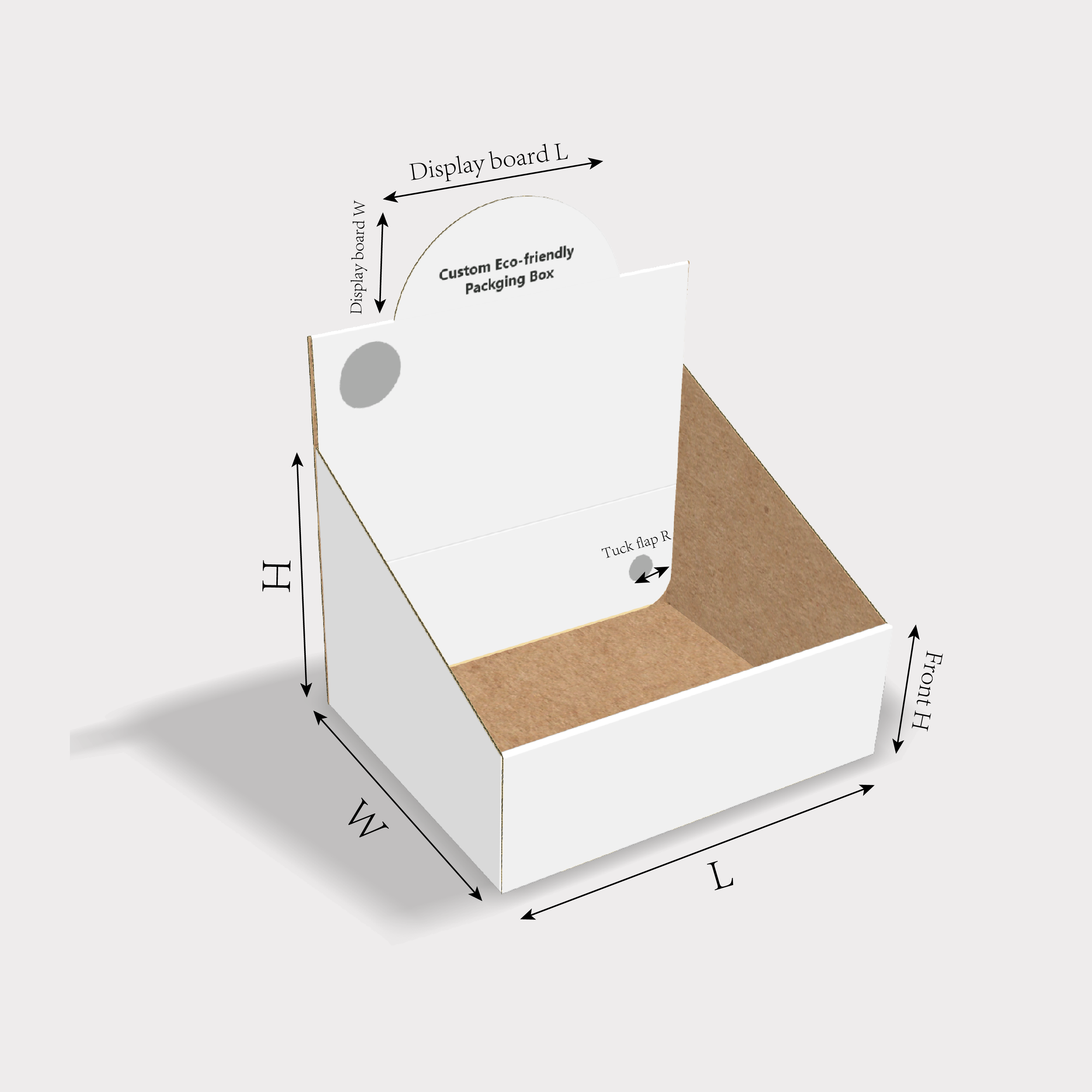 size guides for dieline generator of display box with single-layer side walls