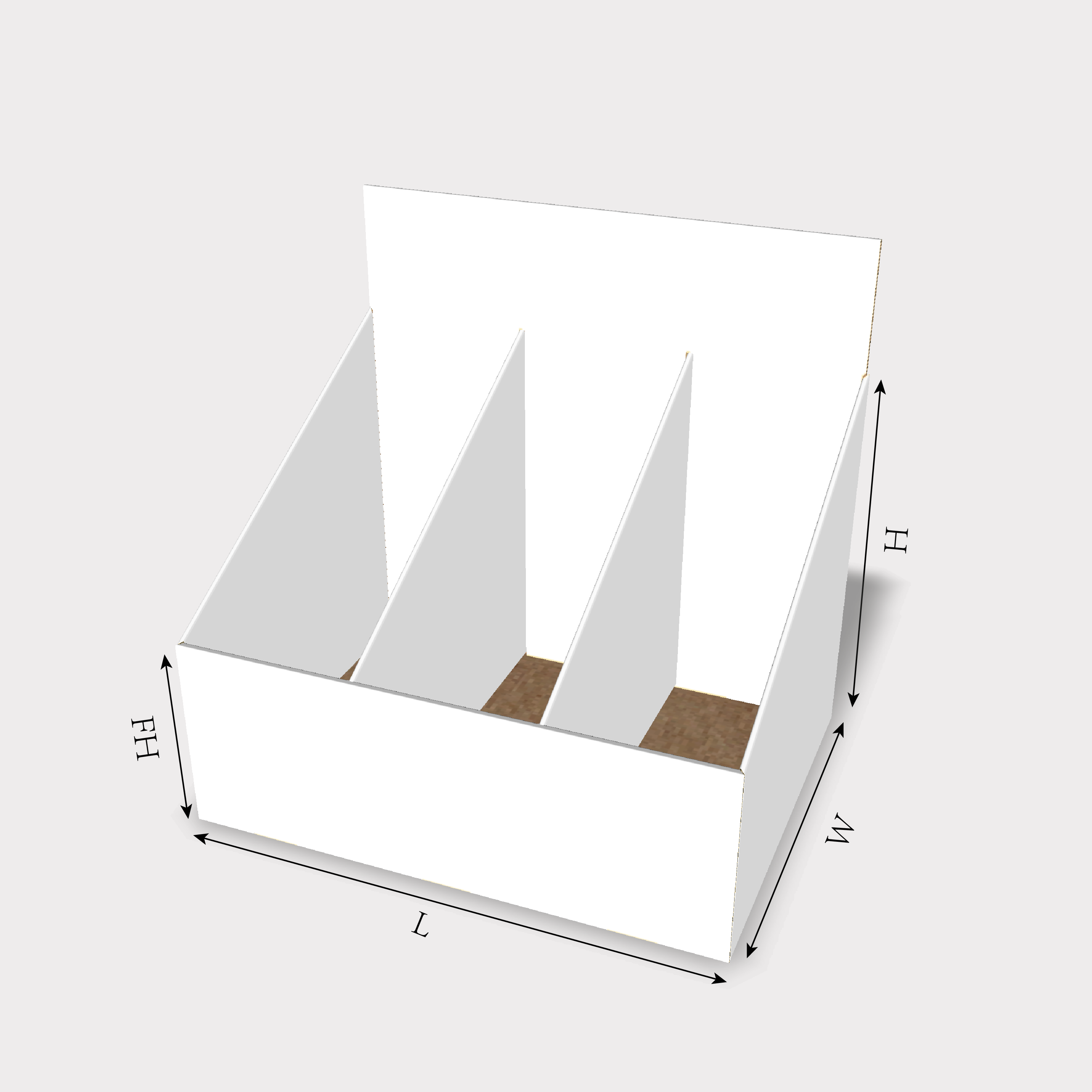  Angled side walls display tray box with multi compartments mockup size guides