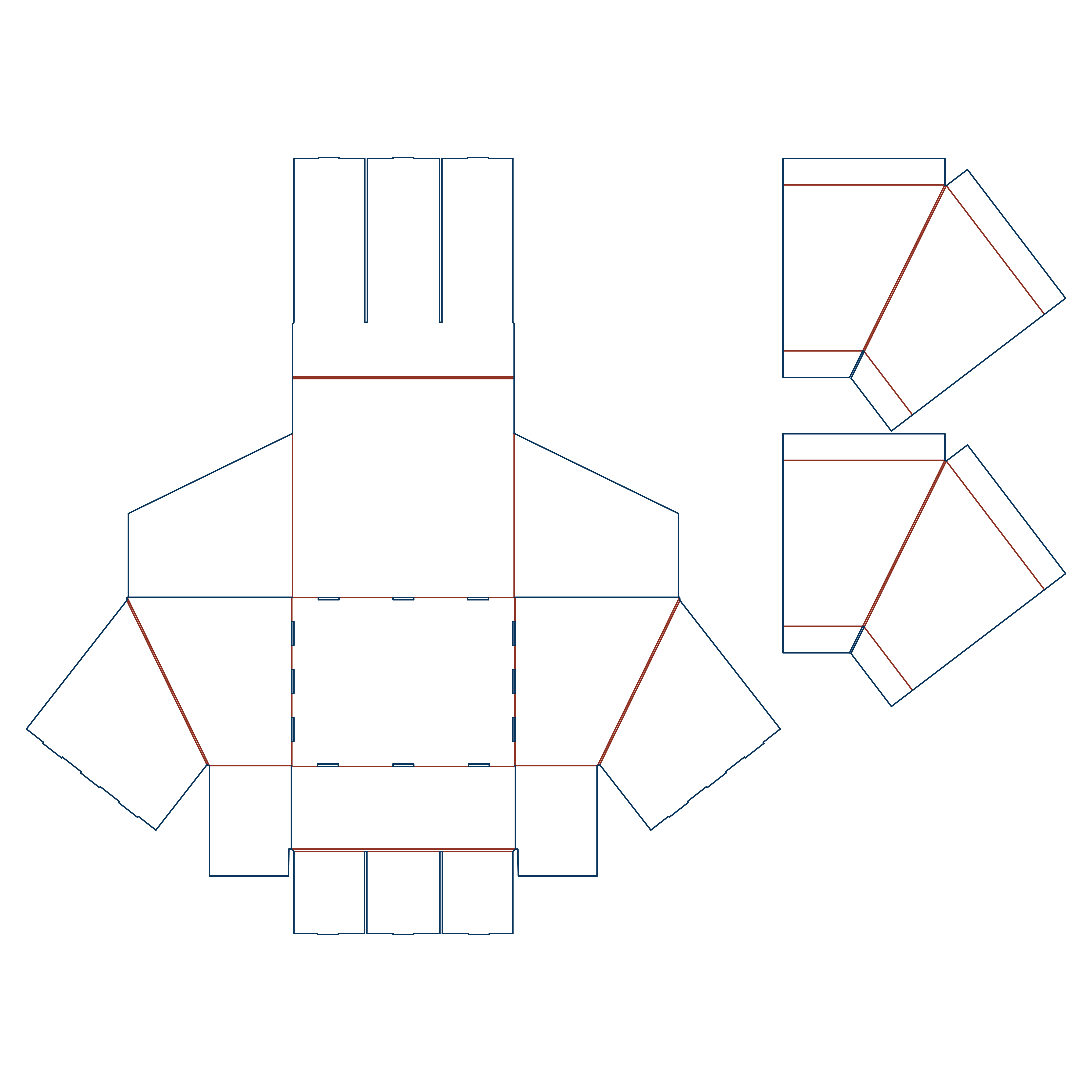  Angled side walls display tray box with multi compartments mockup dieline