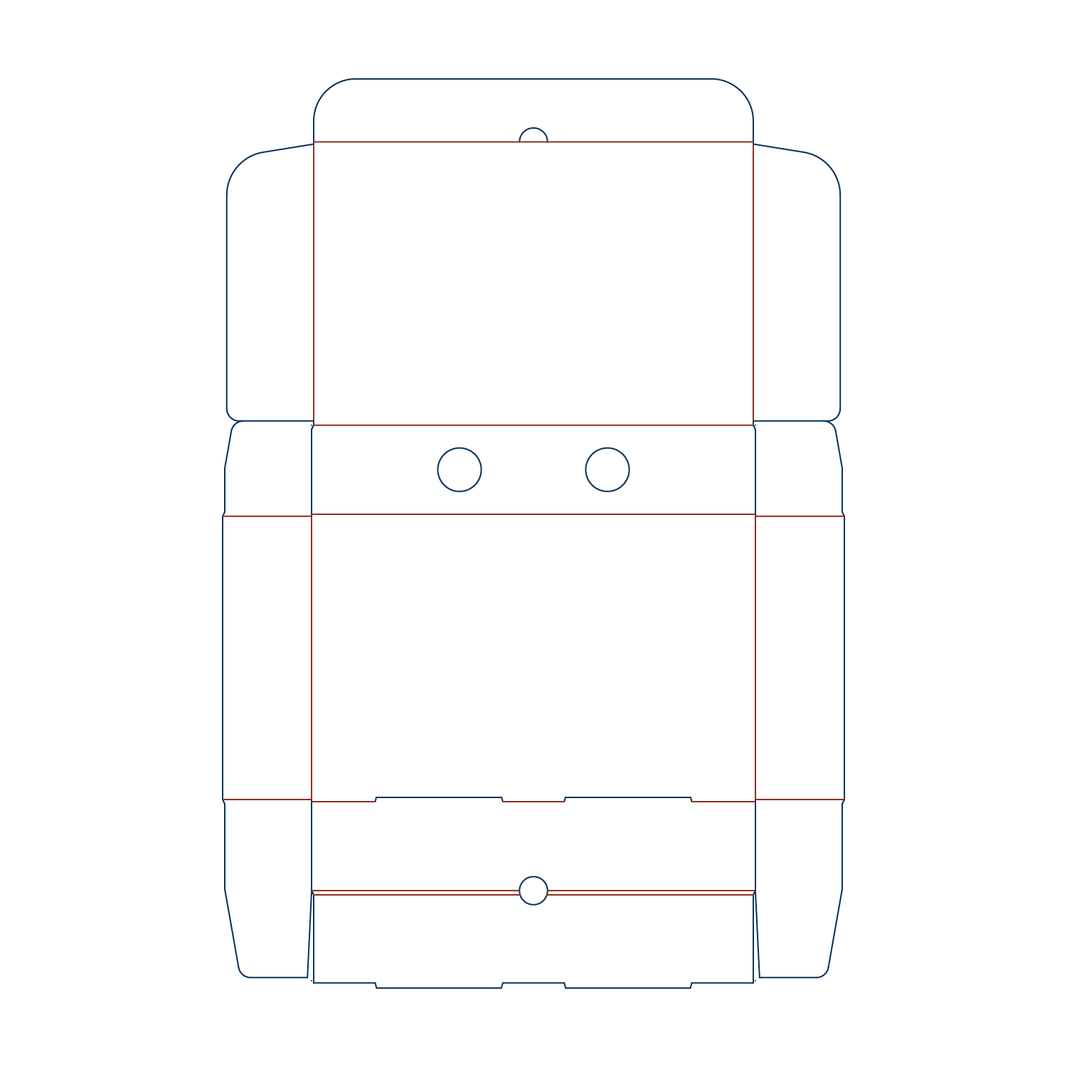  Pizza box dieline showing cut and crease lines for RELF  construction dieline