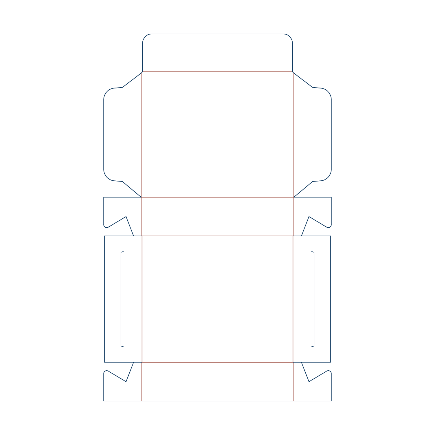  print ready dieline layout for a side lock bakery cake box with locking slots on the side walls and tuck flaps on the front and back panels