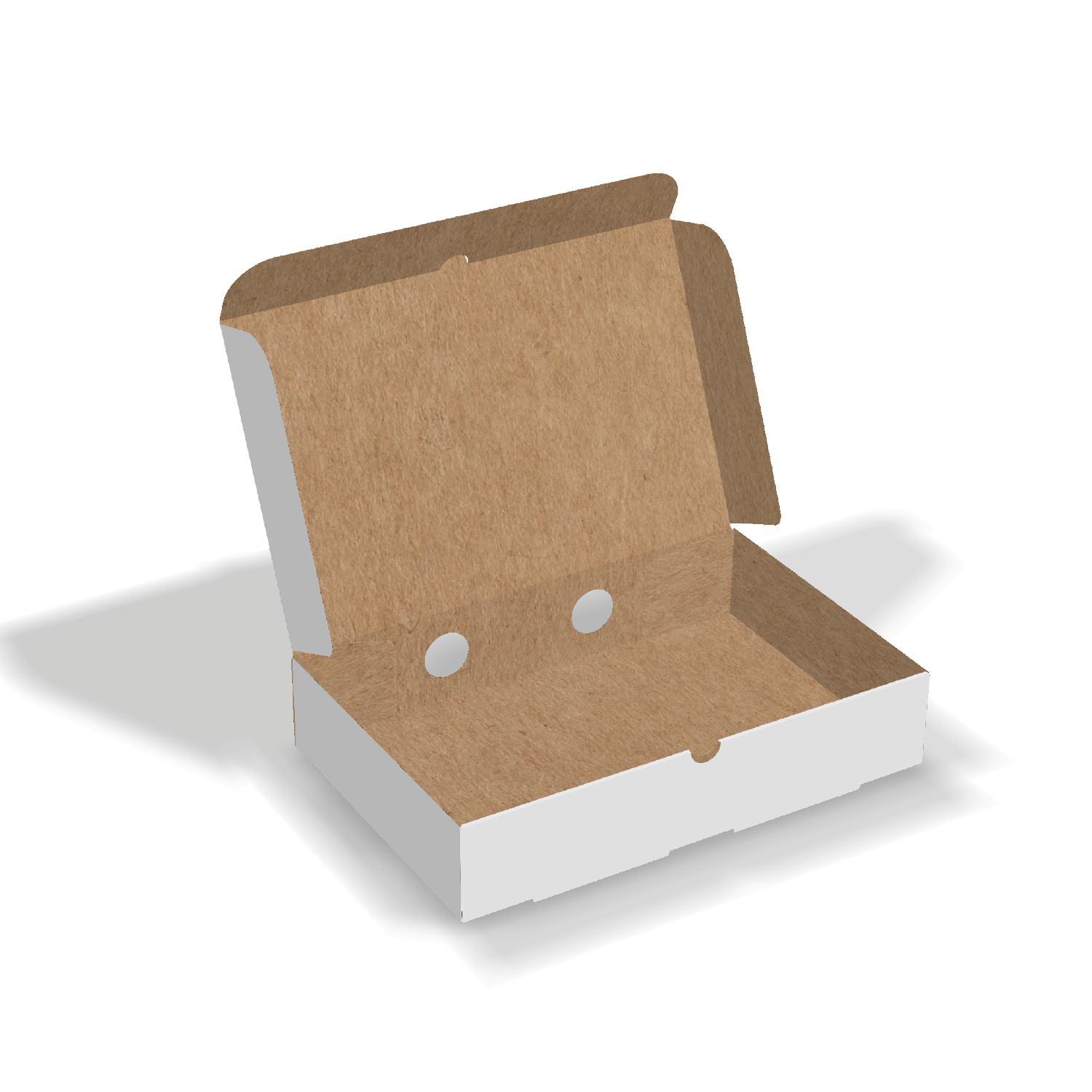  Assembled custom pizza box with ventilation ports  and RELF lock front mockup