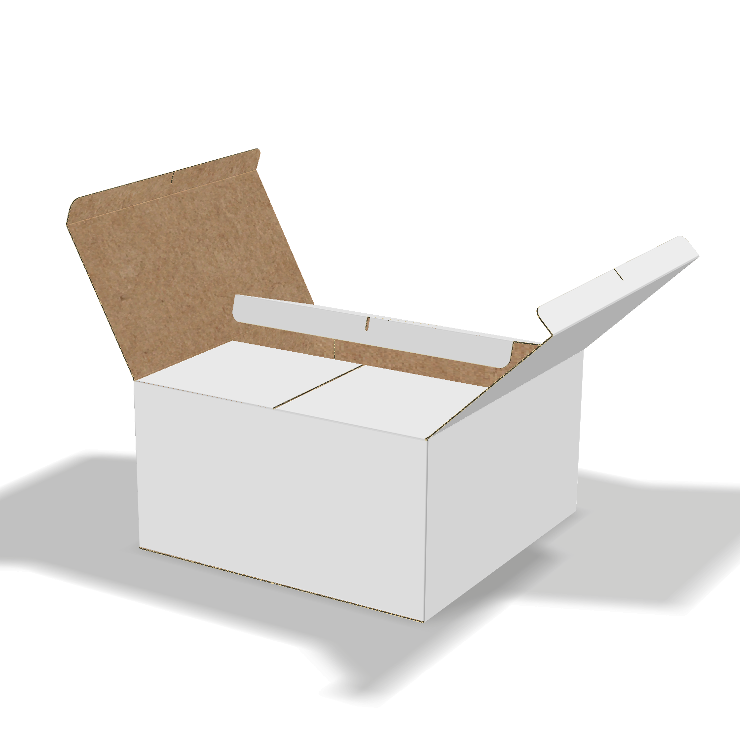 Two-dimensional FEFCO 0208 vector dieline diagram alongside a 3D folded mockup of the custom cardboard box design.