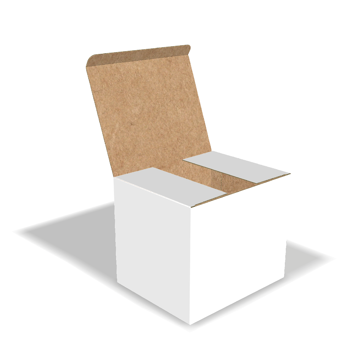 Two-dimensional FEFCO 0215 vector dieline diagram alongside a 3D folded mockup of the custom cardboard box design.