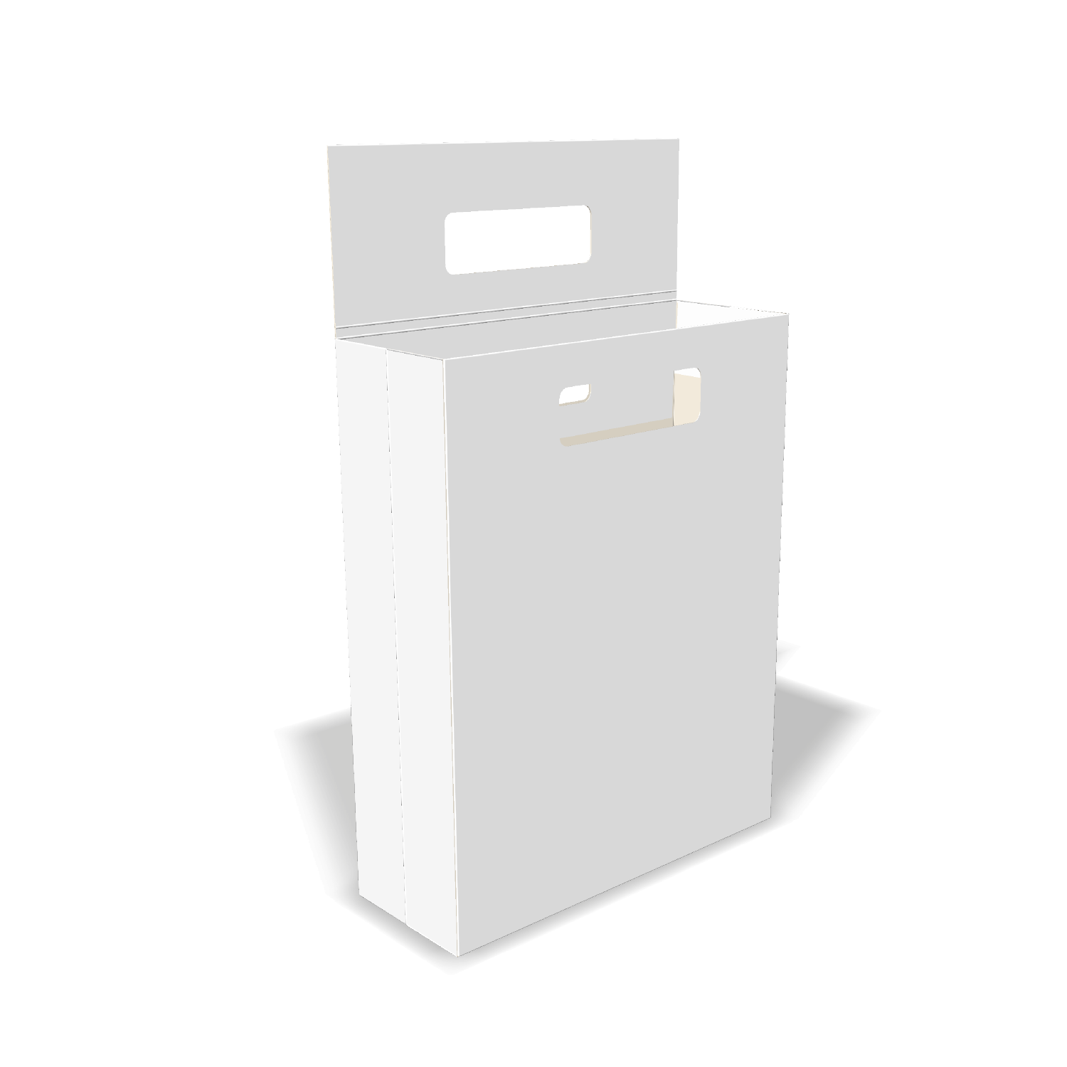 Two-dimensional paper bag 25025 vector dieline diagram alongside a three_D folded mockup of the custom cardboard box design.