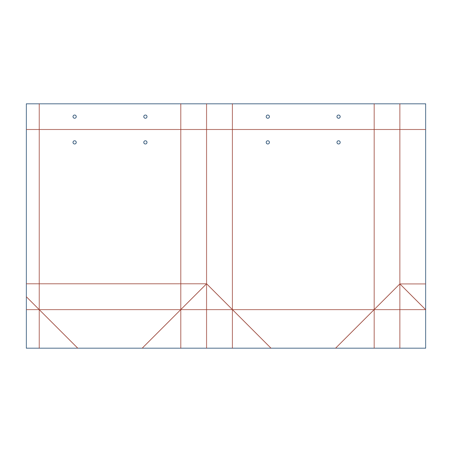 Custom paper bag flat dieline layout for a paper bag type 25003 with hang holes