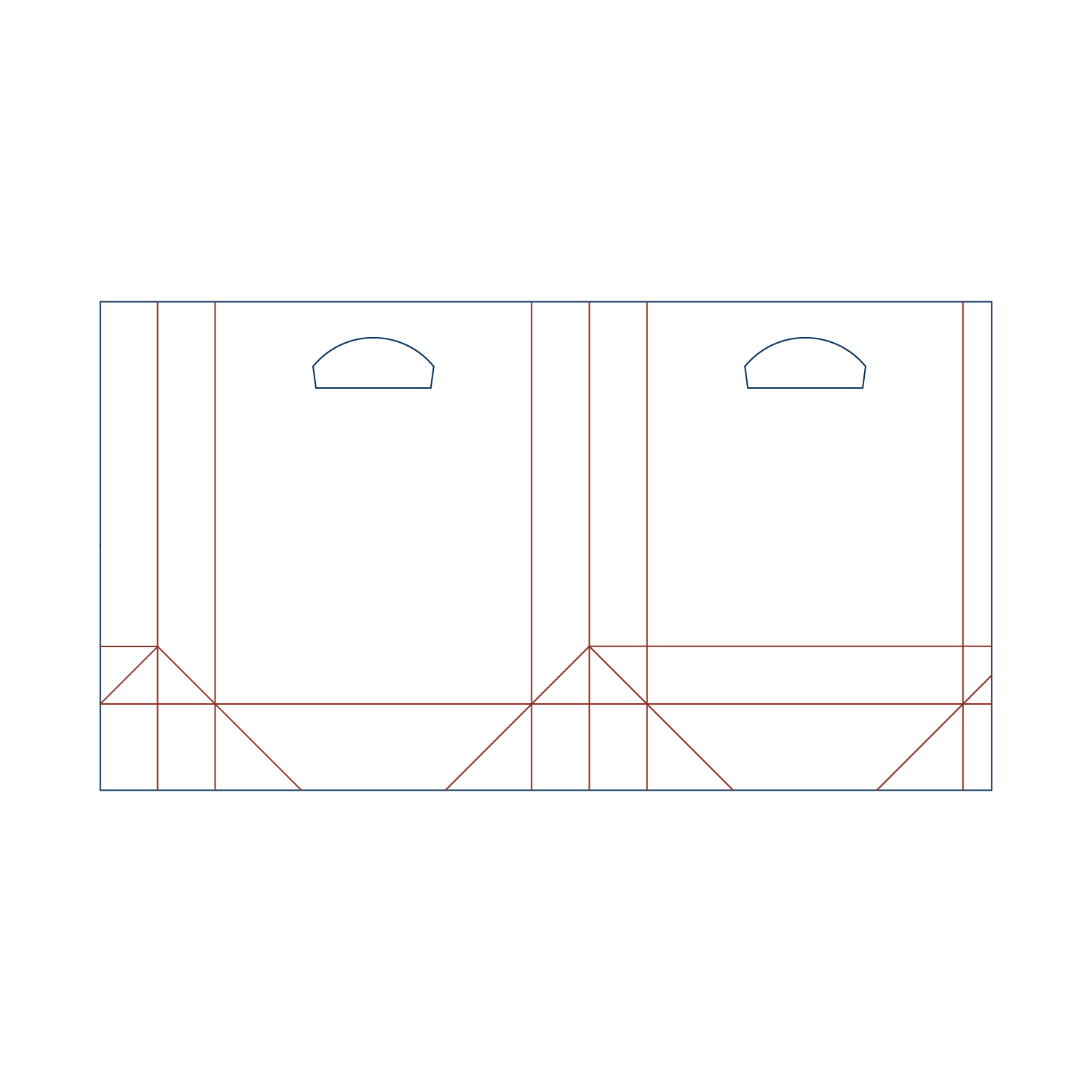 Custom paper bag flat dieline layout for a paper bag type 25005 with hang holes