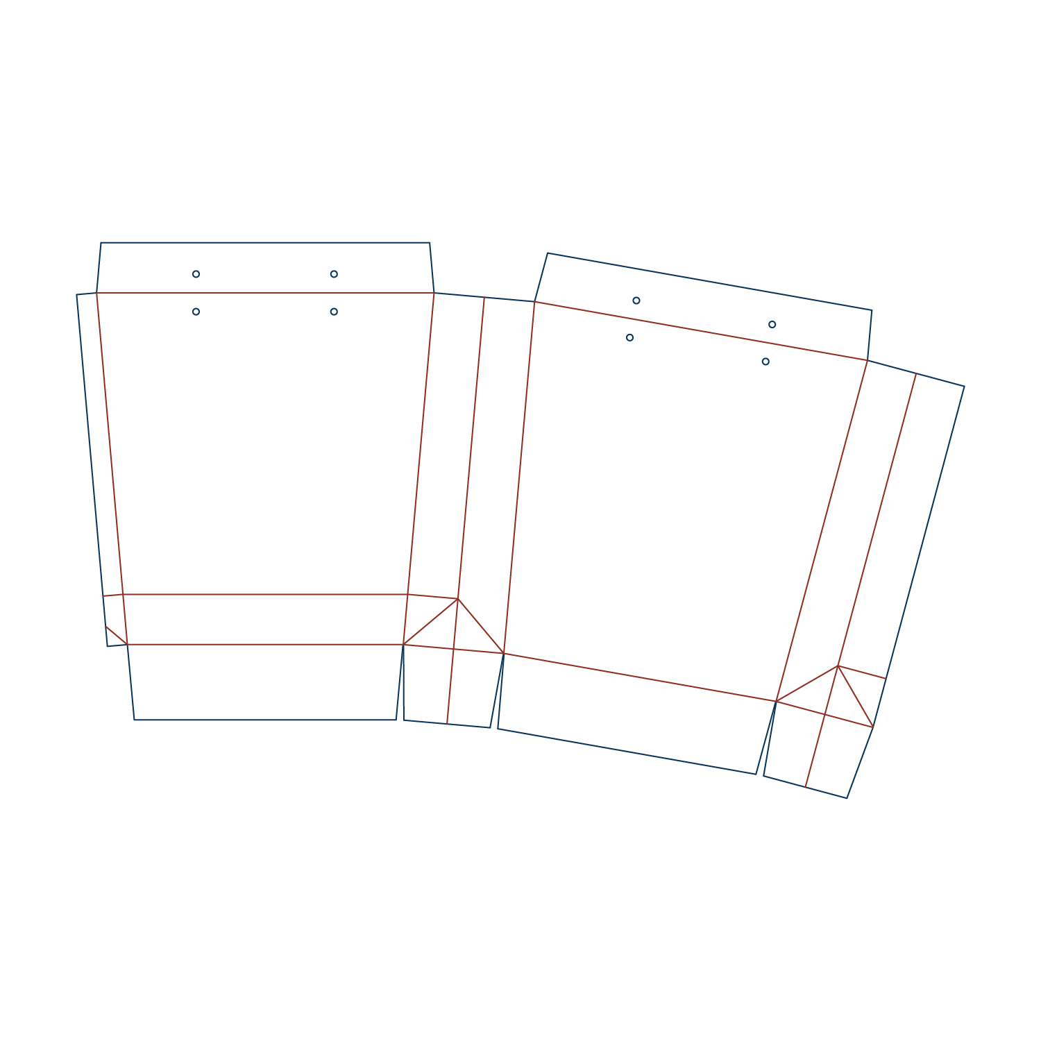 Custom paper bag flat dieline layout for a paper bag type 25021 with hang holes