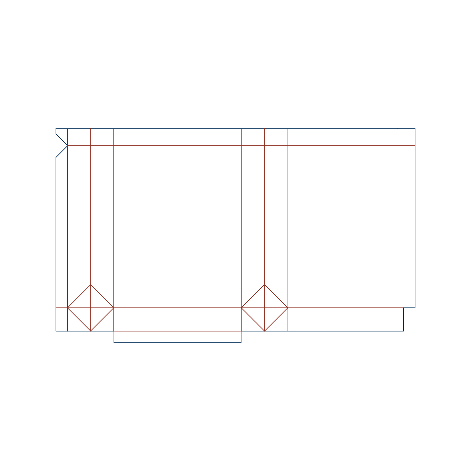 Custom paper bag flat dieline layout for a paper bag type 25027 with hang holes